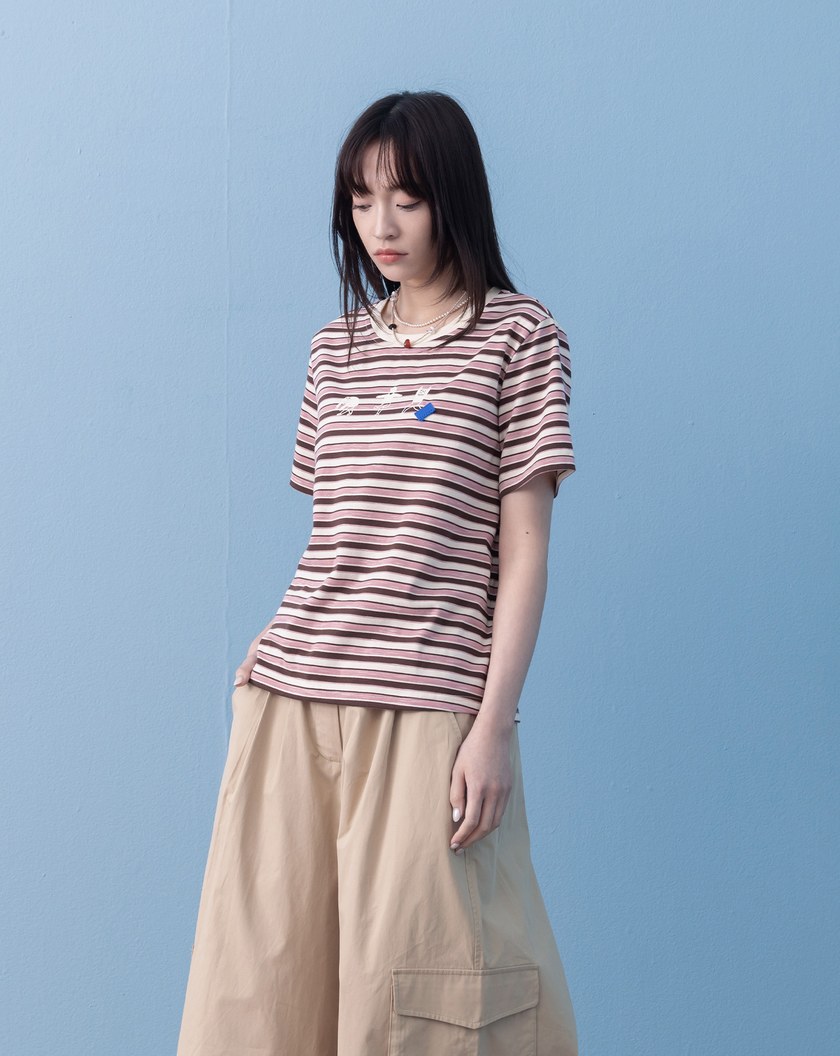 ➤運動小人條紋印花T恤(兩色)