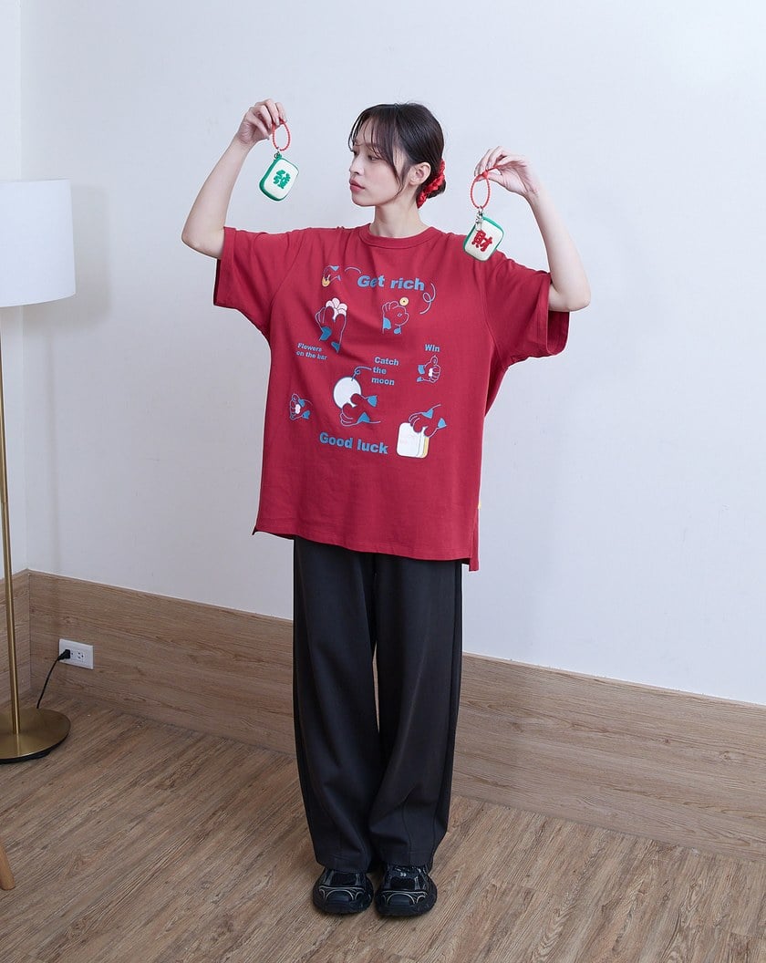 ➤RICH!貓貓打麻將厚磅純棉寬版T恤(兩色)