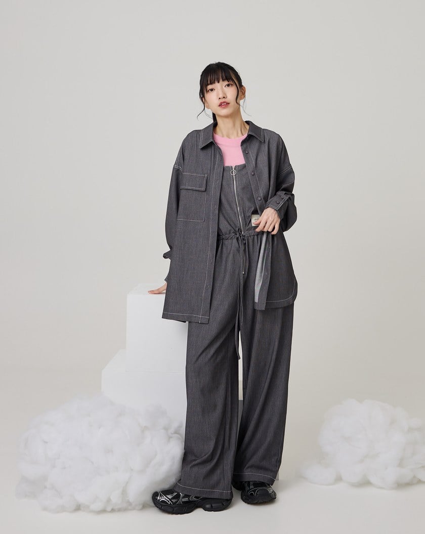 不對稱下擺柔軟仿牛仔襯衫(兩色)