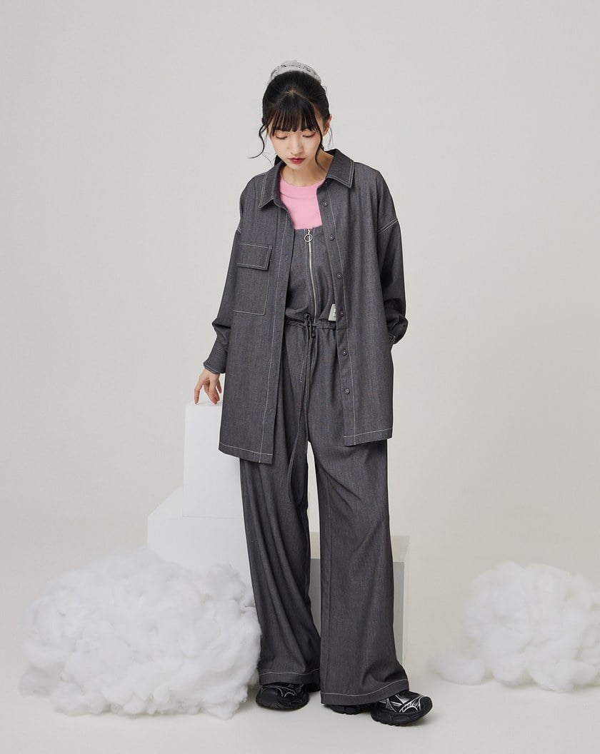 不對稱下擺柔軟仿牛仔襯衫(兩色)