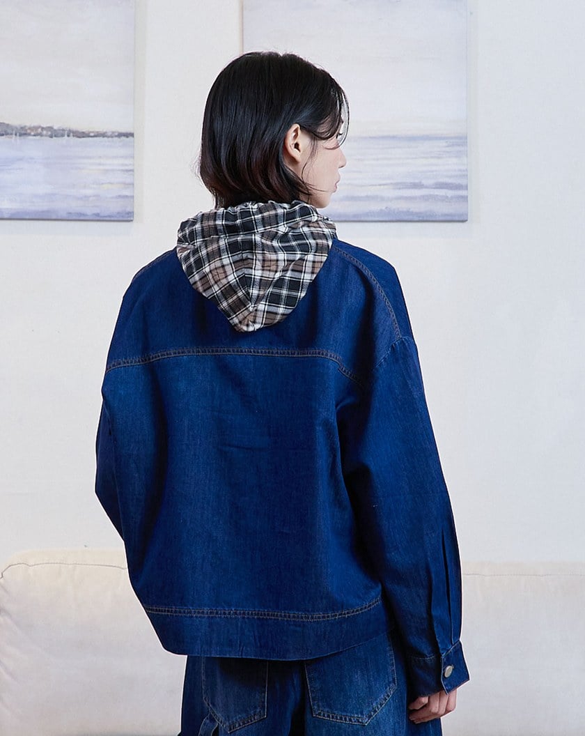 g字繡花落肩彈力牛仔襯衫(兩色)