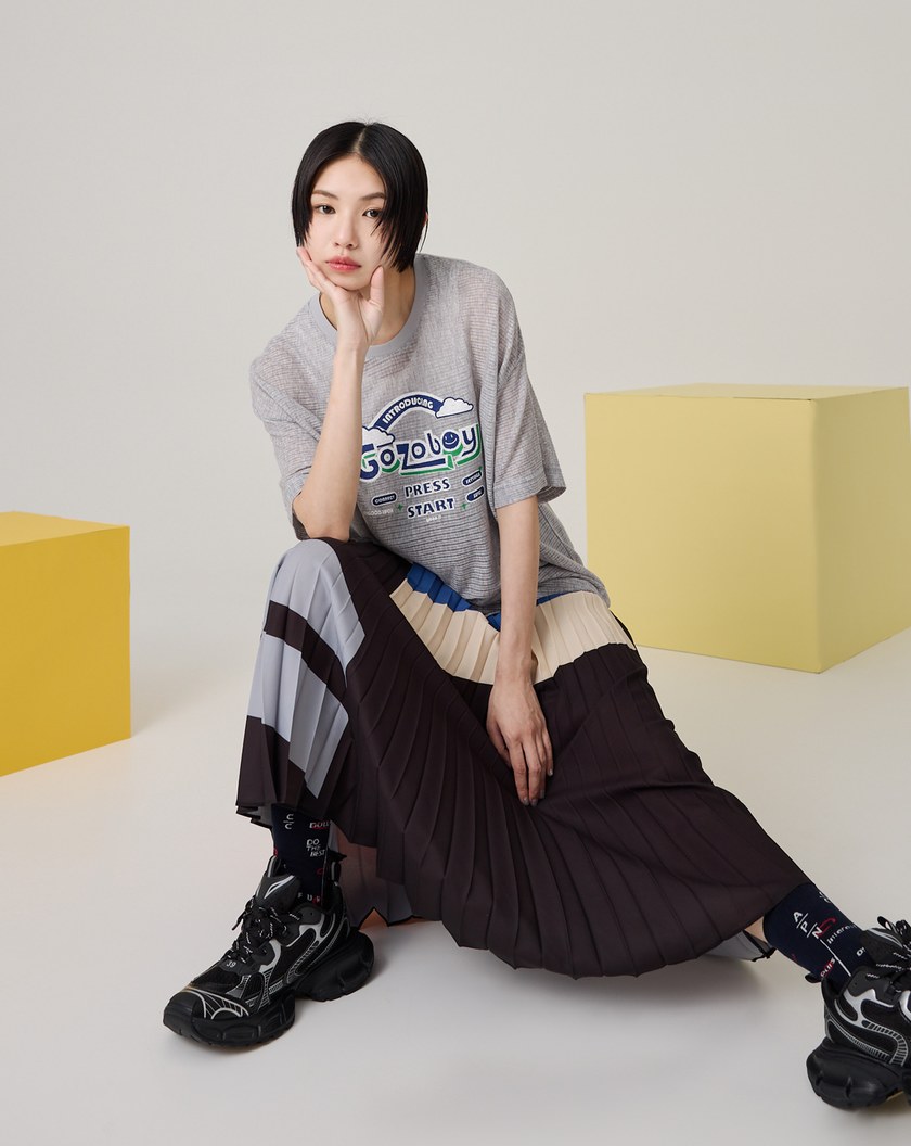 配色造型太陽褶裙(兩色)