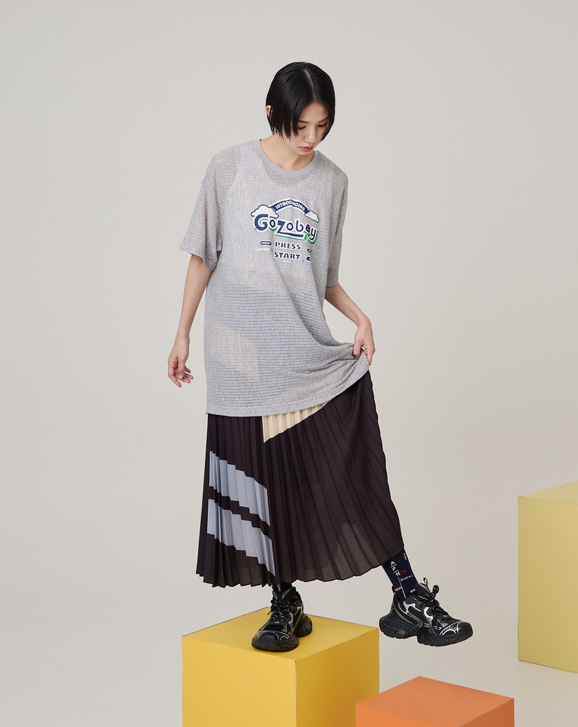 配色造型太陽褶裙(兩色)