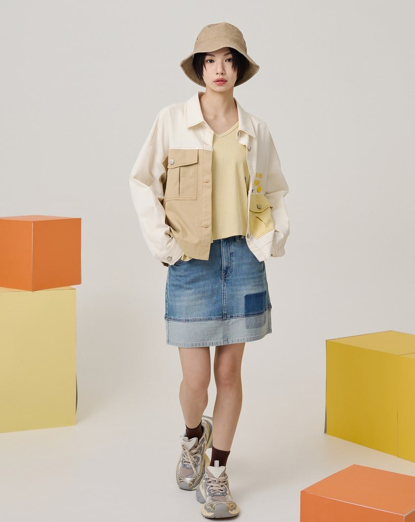 涼感天絲麻拼接牛仔短褲裙(兩色)