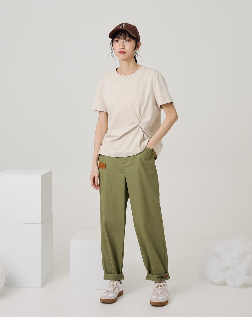 POKER LOVER毛巾繡反摺造型男友褲(兩色)