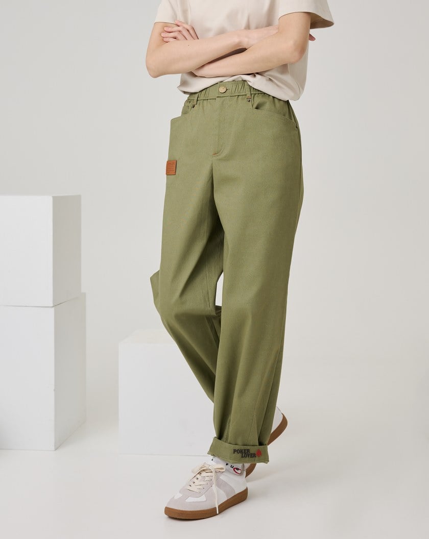 POKER LOVER毛巾繡反摺造型男友褲(兩色)