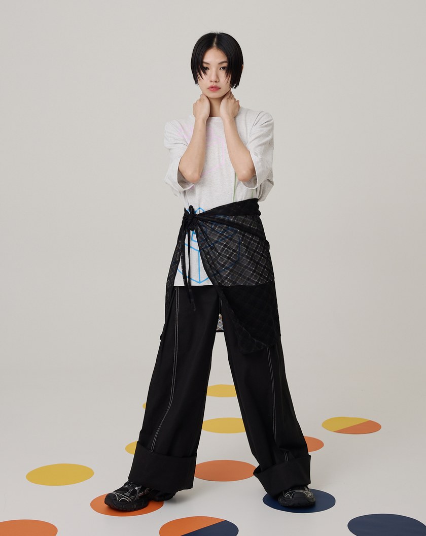 好比例配色線大反摺落地寬褲(兩色)