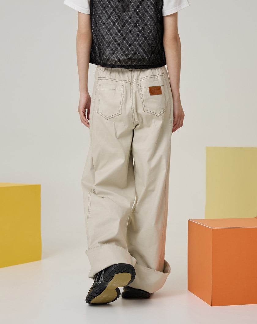 好比例配色線大反摺落地寬褲(兩色)