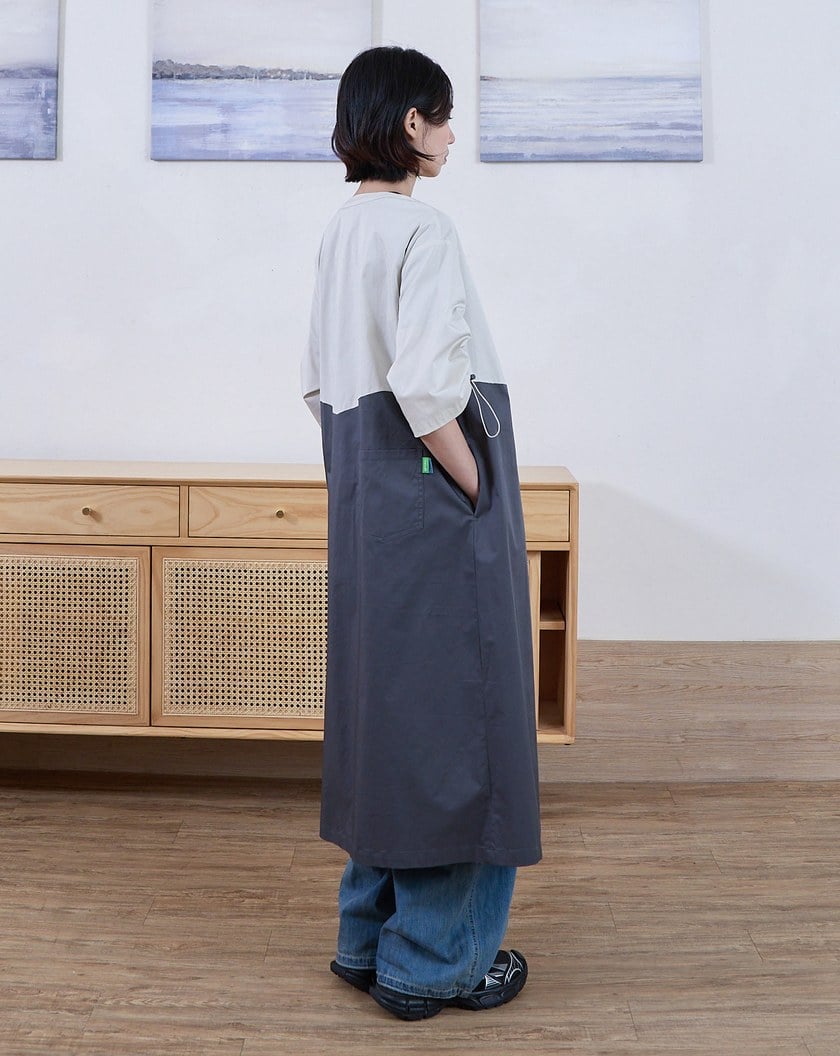 拼色抽繩袖造型直筒洋裝(兩色)