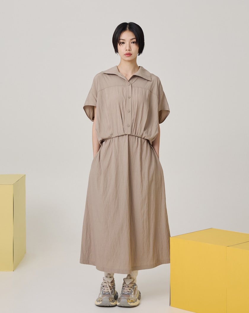 顯瘦收腰半開襟涼感洋裝(兩色)