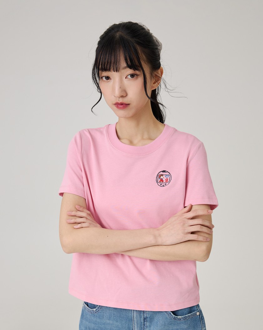 電子寵物機繡花純棉T恤(三色)