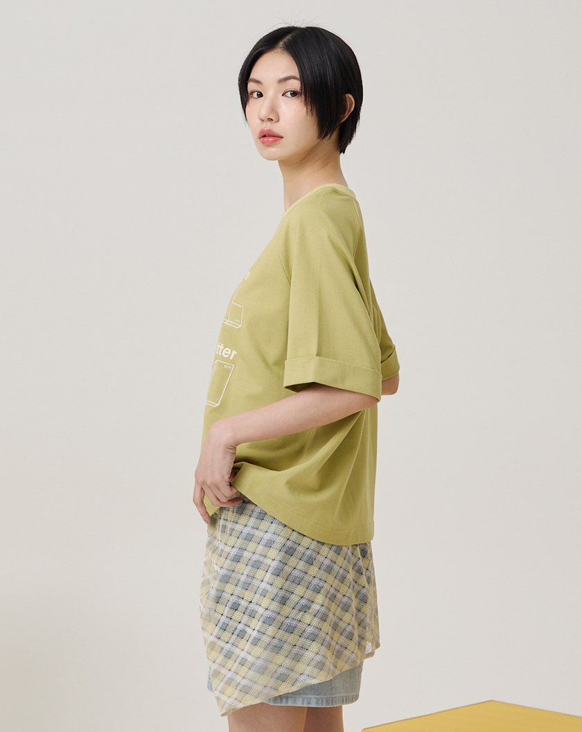 標語繡花紋理拉克蘭袖涼感T恤(兩色)