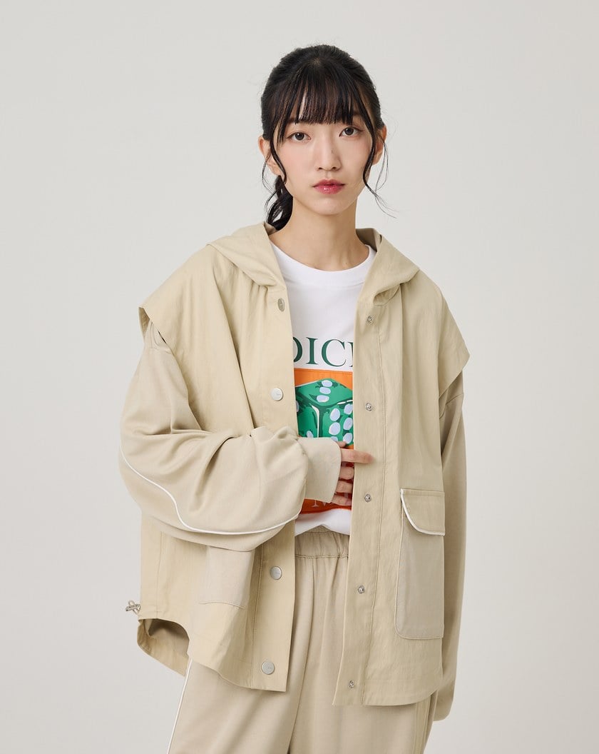 異材質拼接假兩件連帽外套(兩色)