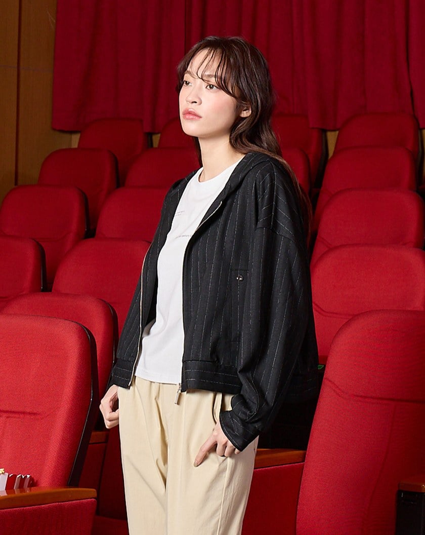 ➤條紋針織連帽拉鍊外套(兩色)