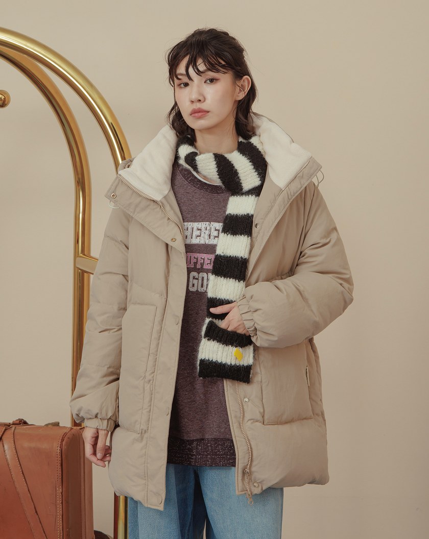 ➤顯瘦壓線擋風立領連帽長版羽絨外套(兩色)