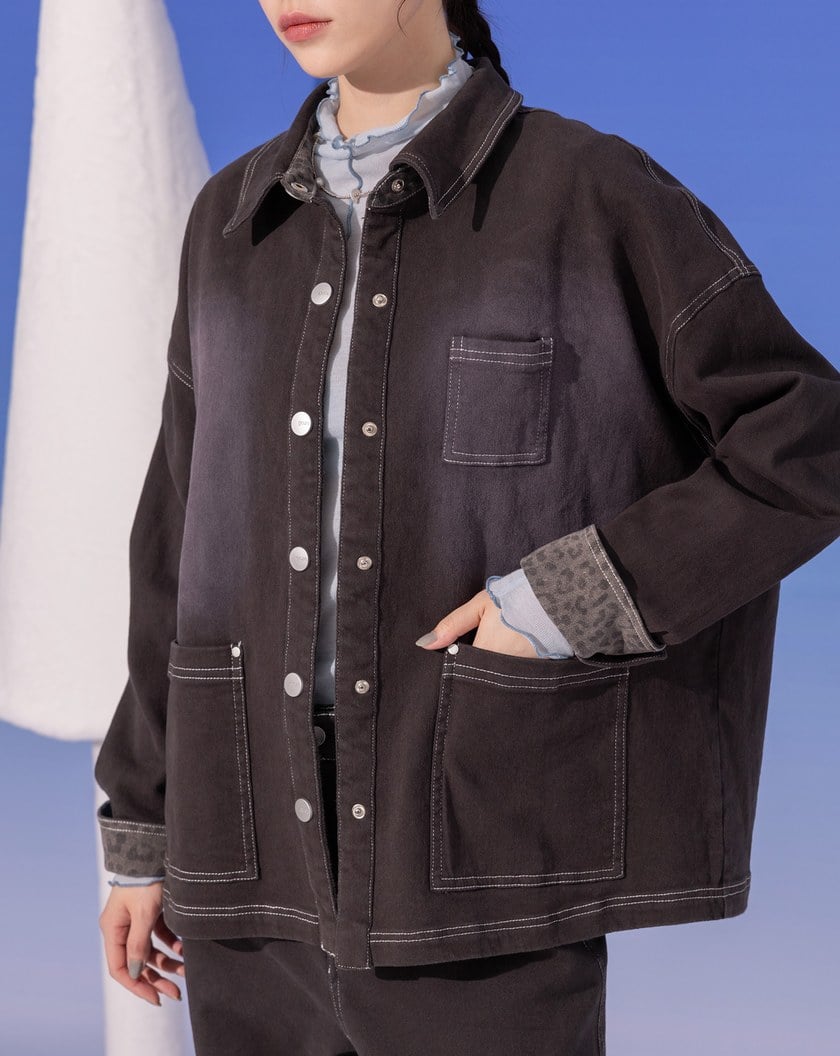 多口袋豹紋拼接襯衫外套(兩色)