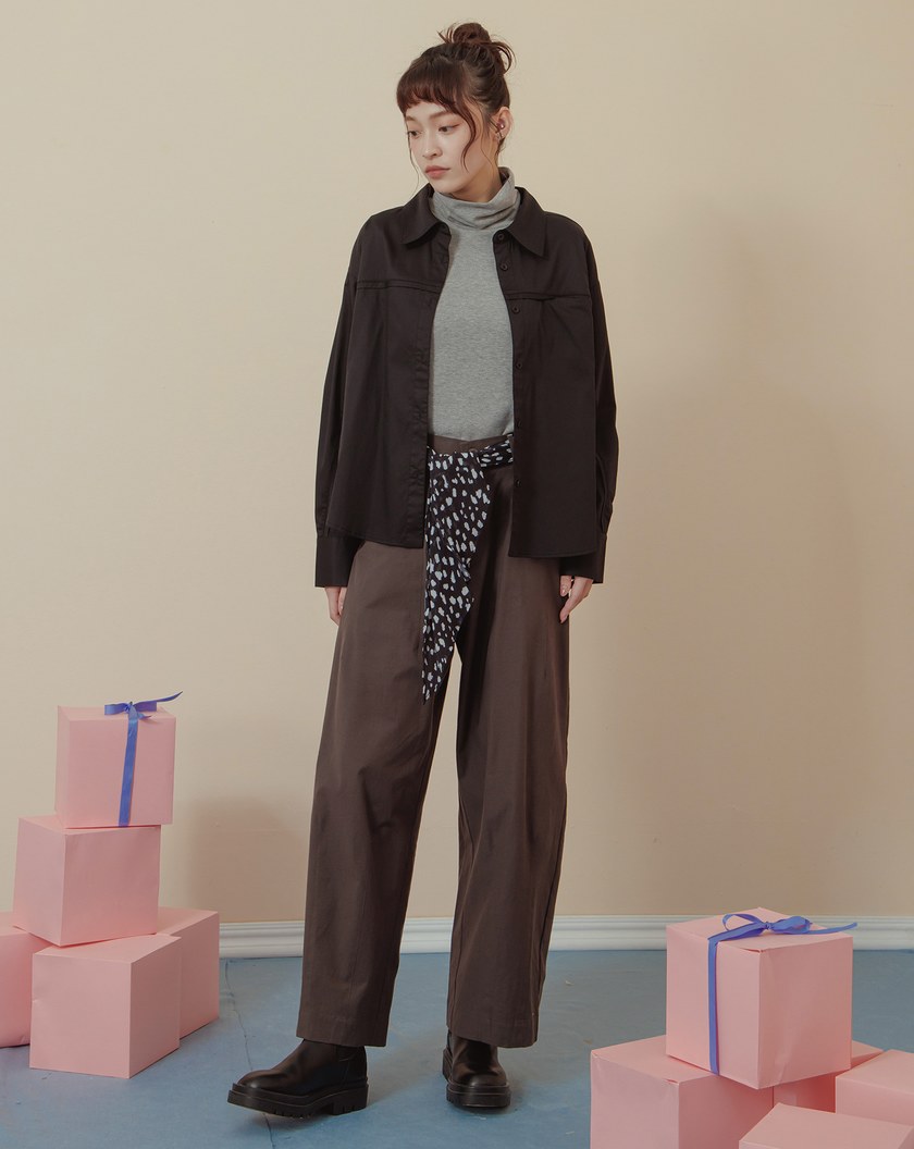 抗皺造型剪接背後打褶長袖襯衫(兩色)