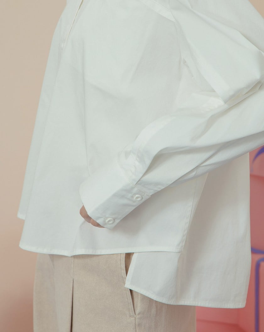 抗皺造型剪接背後打褶長袖襯衫(兩色)