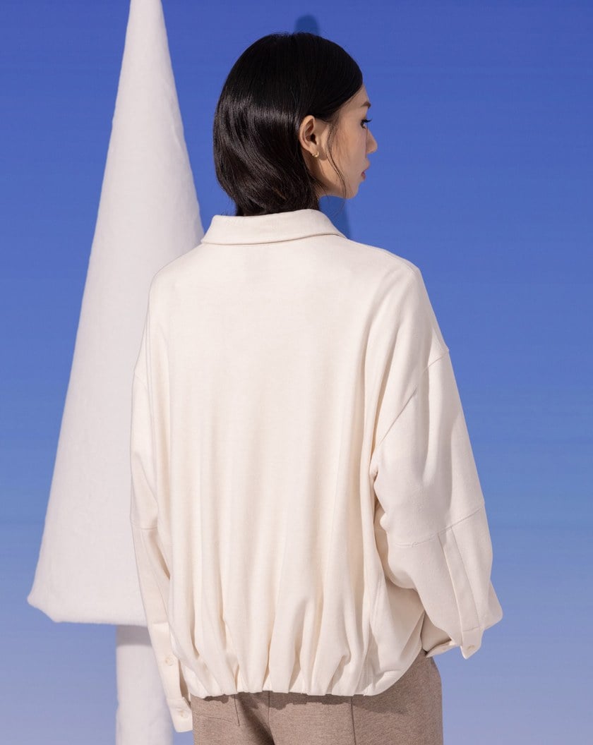 刺繡仿羊絨剪接長袖襯衫(兩色)