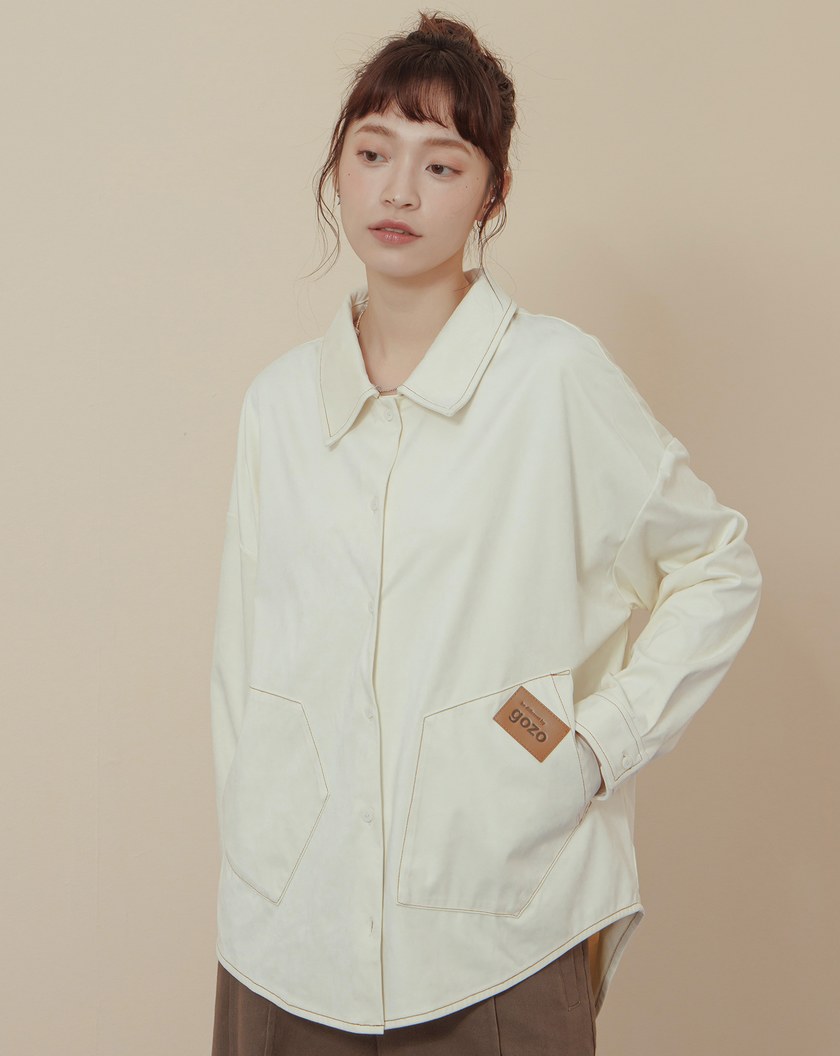 不規則口袋造型麂皮廓型長袖襯衫(兩色)