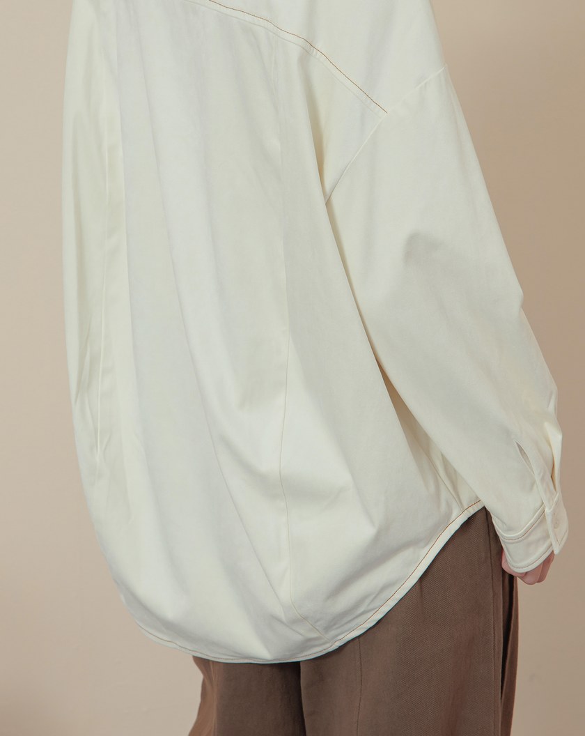 不規則口袋造型麂皮廓型長袖襯衫(兩色)