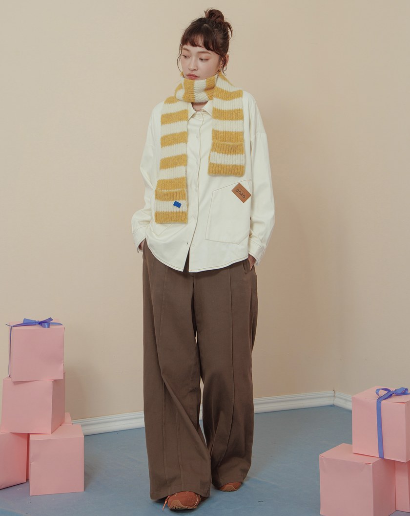 不規則口袋造型麂皮廓型長袖襯衫(兩色)