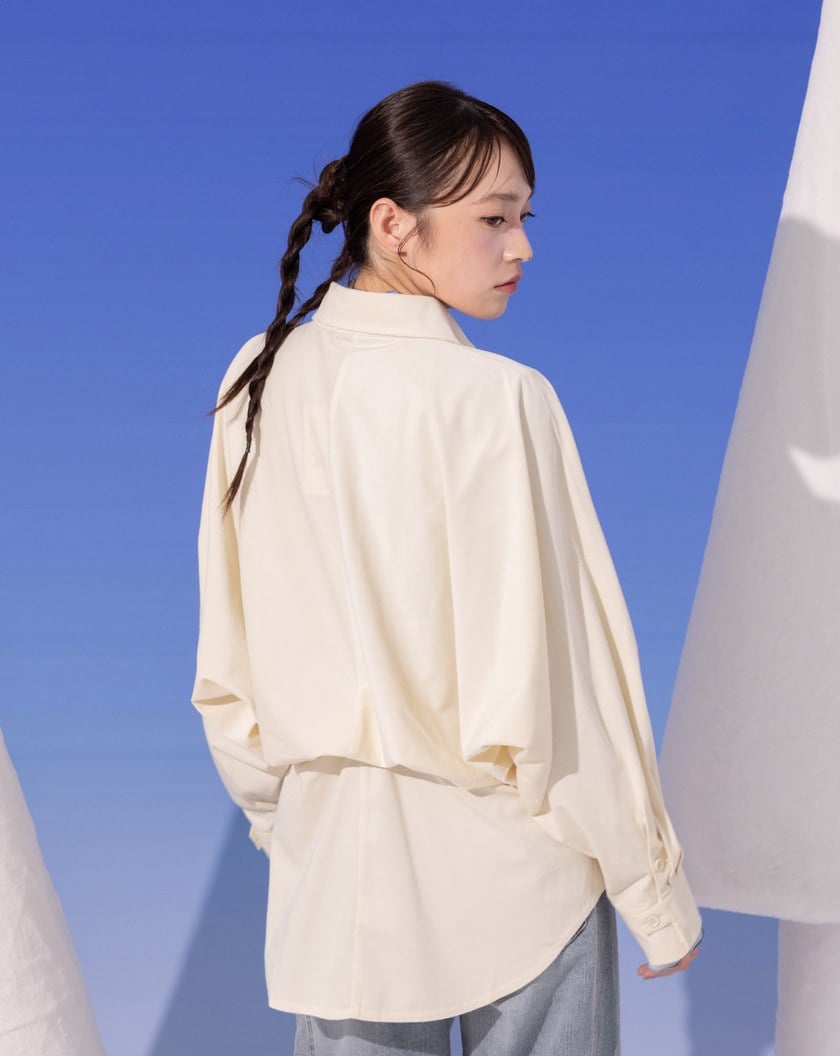 燈芯絨立體褶造型長袖襯衫