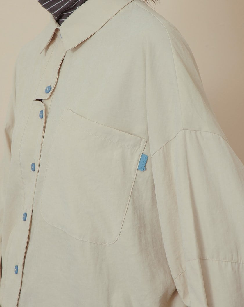 仿麂皮跳色造型廓型長袖襯衫(兩色)