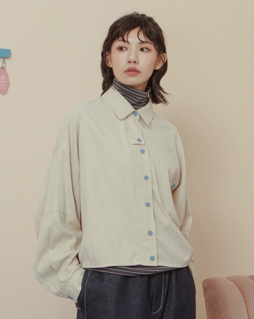 仿麂皮跳色造型廓型長袖襯衫(兩色)