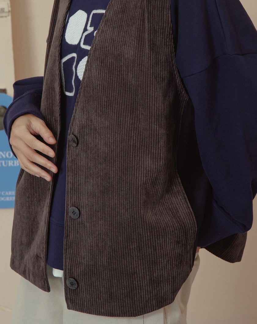 顯瘦遮臀異材質拼接開襟背心(兩色)