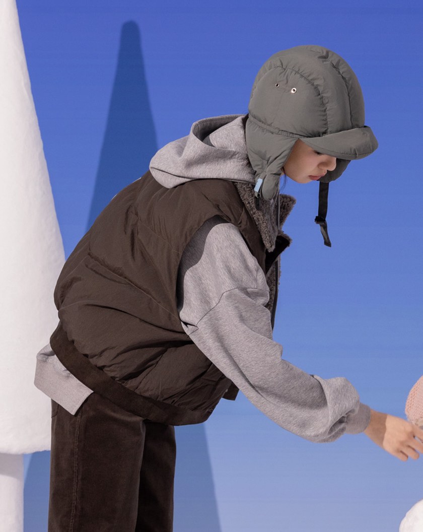 仿羊毛領條絨拼接鋪棉背心(兩色)