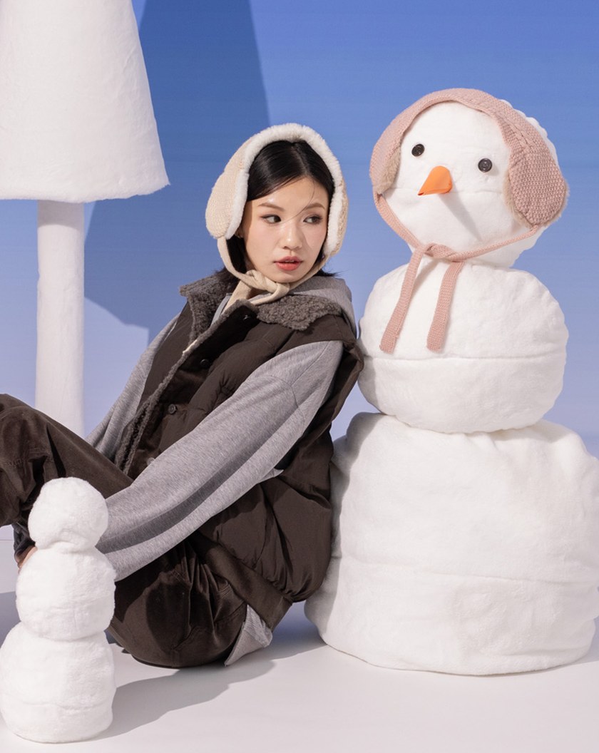 仿羊毛領條絨拼接鋪棉背心(兩色)