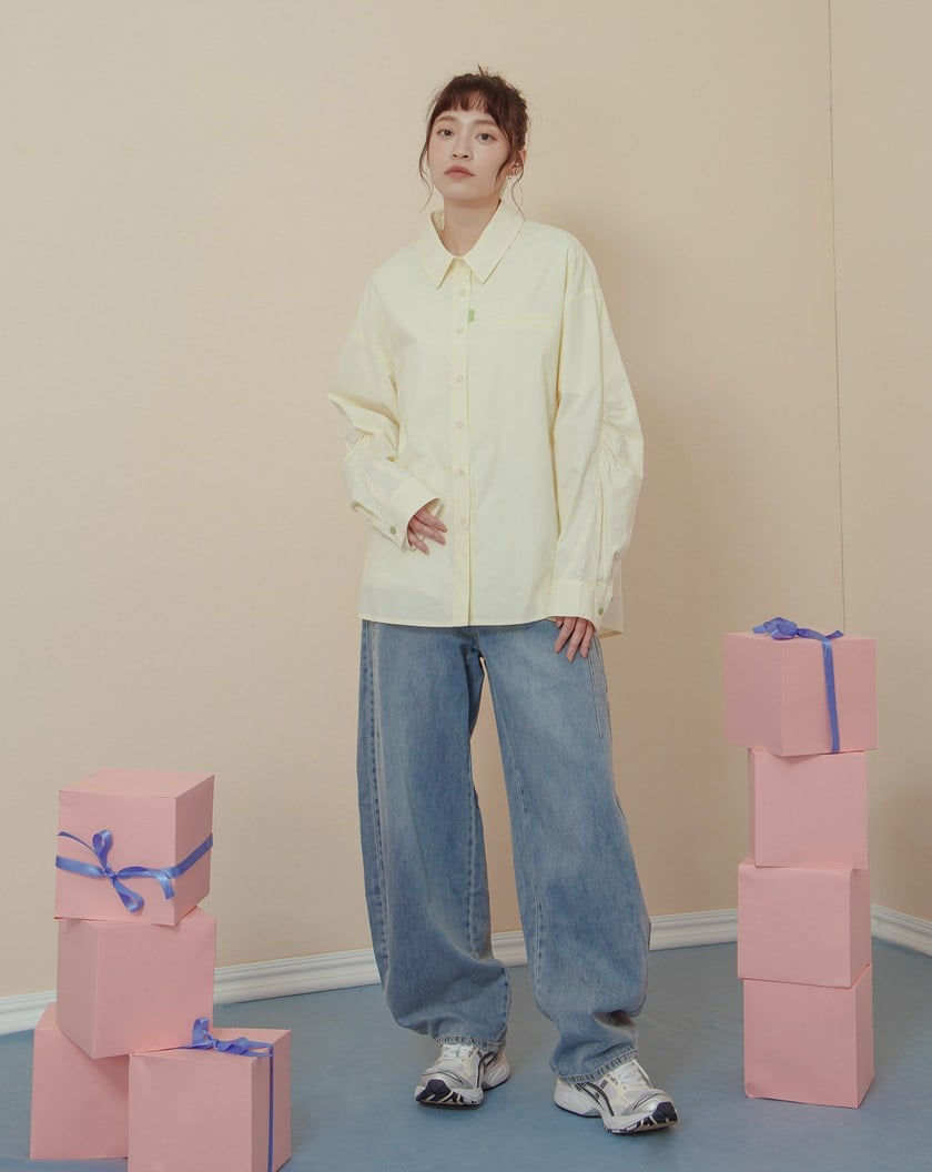 ➤廓型袖隱形口袋長袖襯衫(兩色)