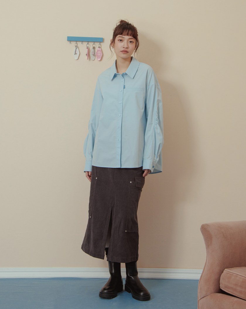 ➤廓型袖隱形口袋長袖襯衫(兩色)