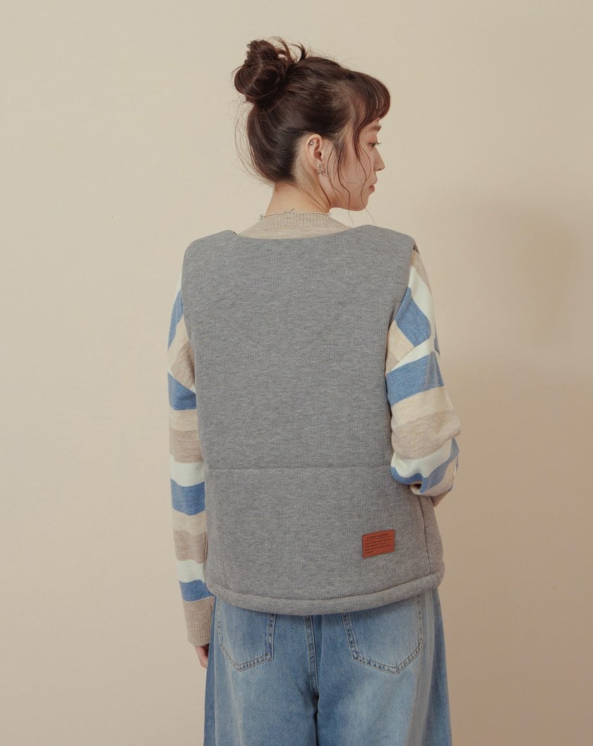 ➤仿羊絨坑條保暖拉鍊背心(兩色)