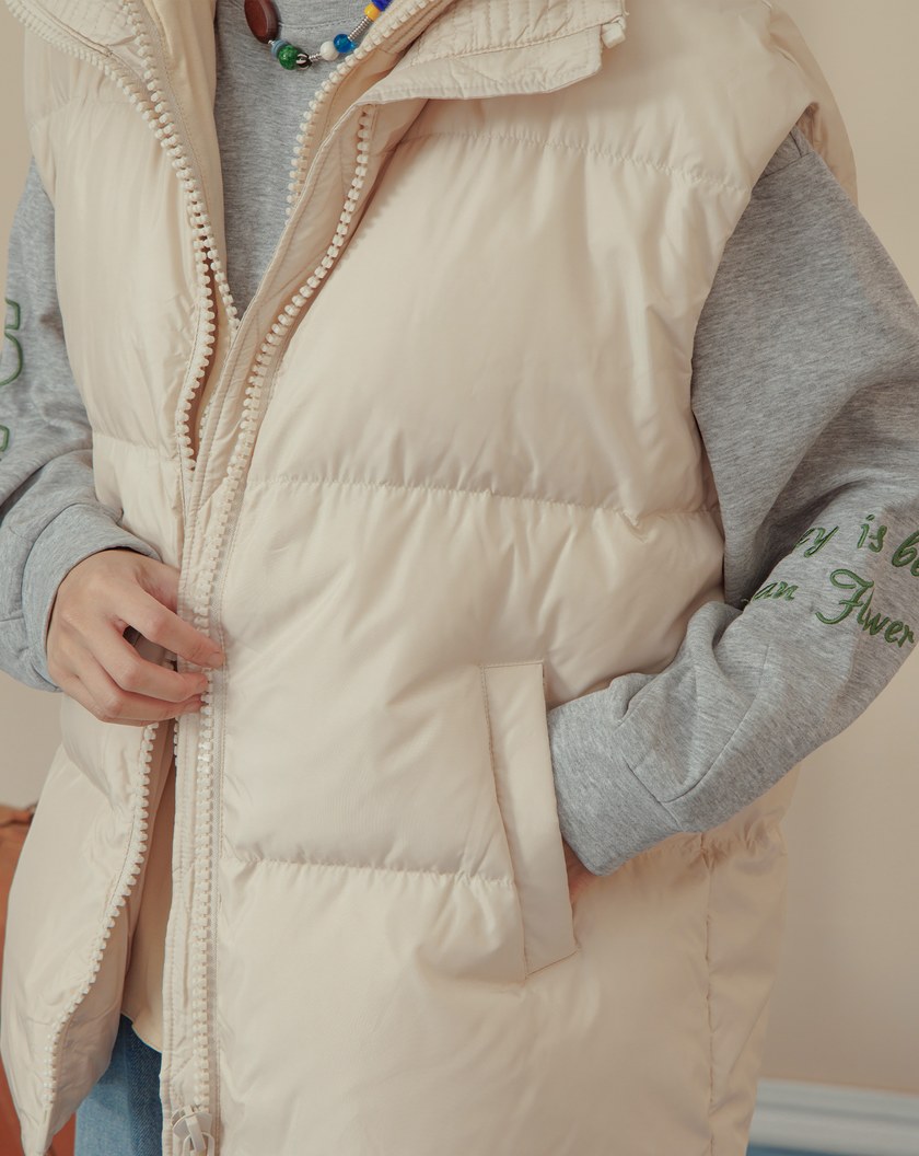 ➤雙拉鍊羅紋高領羽絨背心(兩色)