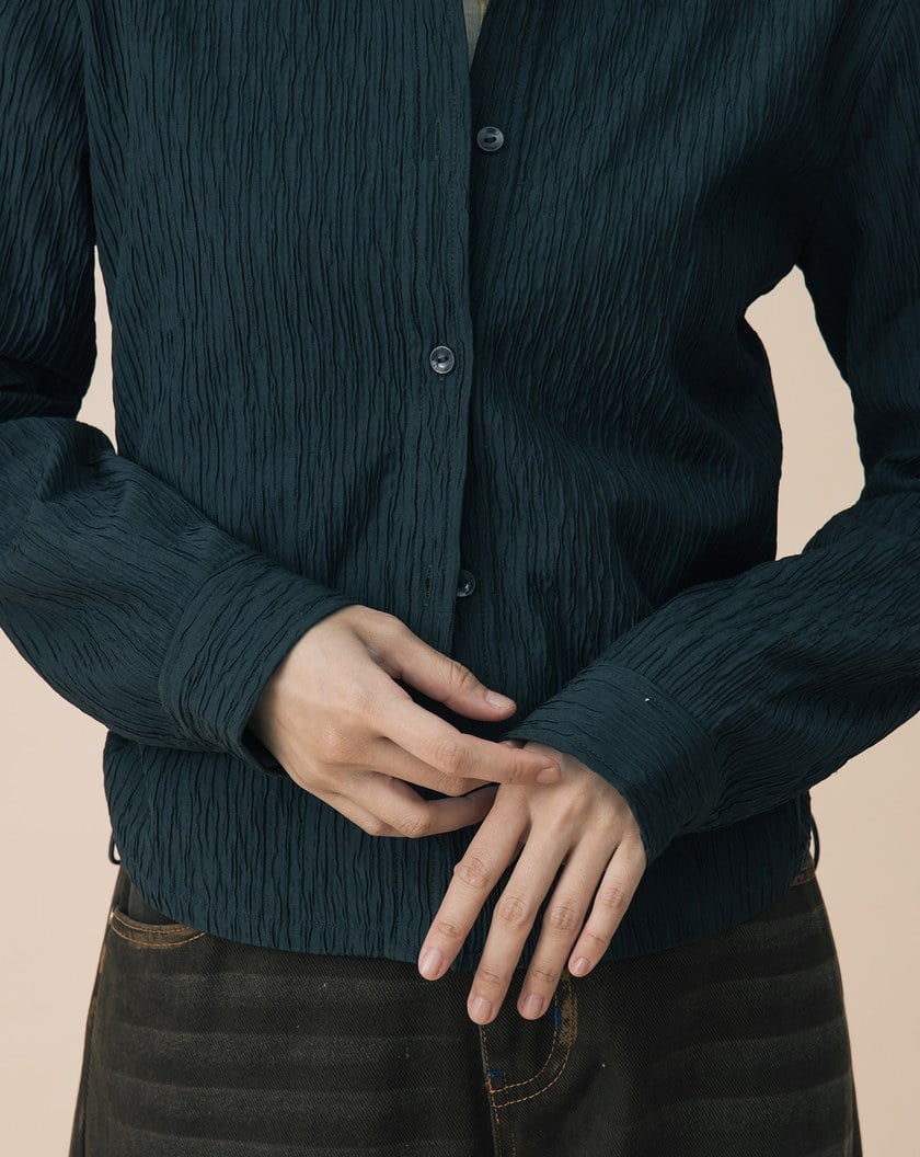 A|立體條紋布抽繩收腰合肩襯衫(兩色)