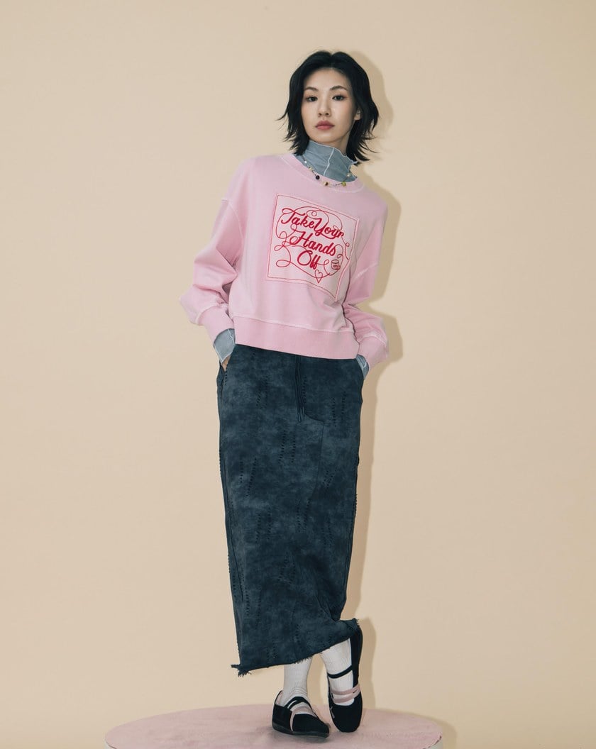 A|水洗仿舊剪破純棉直筒長裙(兩色)