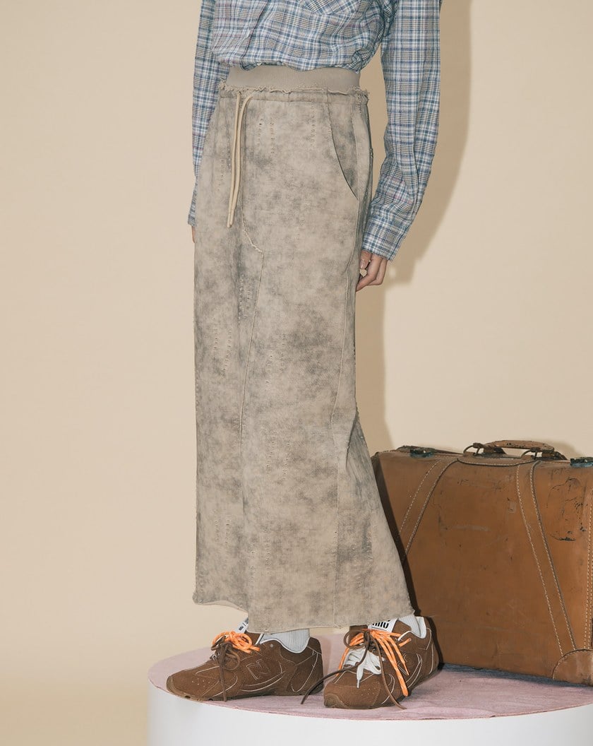 A｜水洗仿舊剪破純棉直筒長裙(兩色)