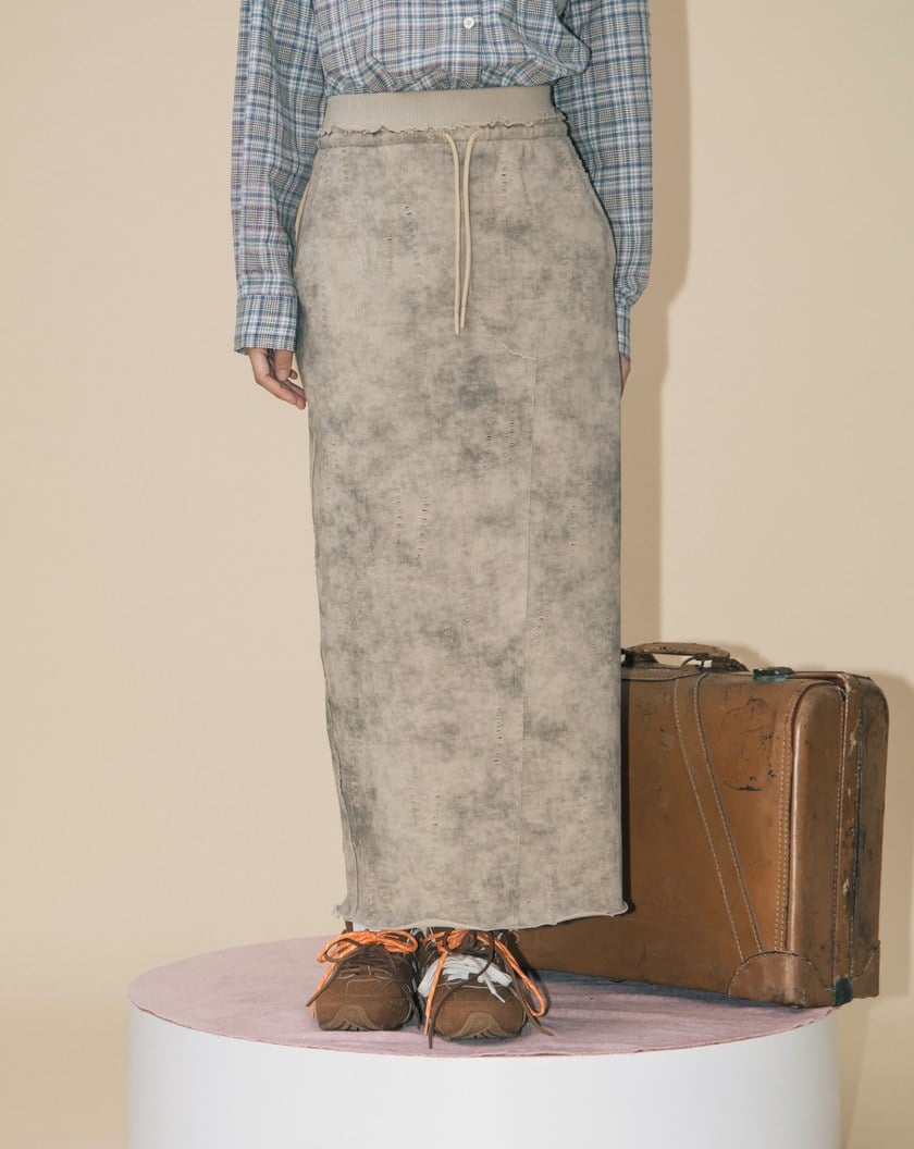 A｜水洗仿舊剪破純棉直筒長裙(兩色)