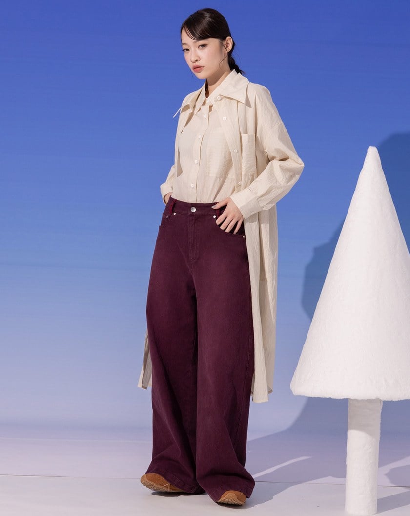 好比例豹紋拼接直筒寬褲(兩色)