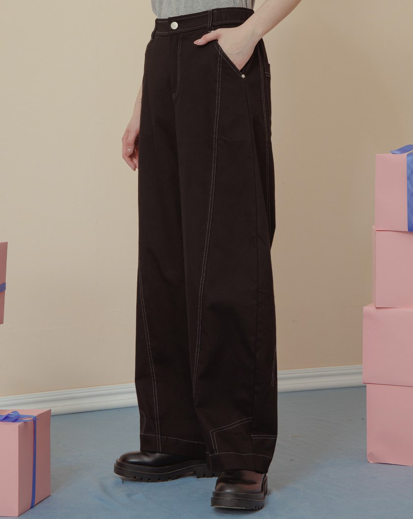 配色壓線造型剪接彎刀褲(兩色)