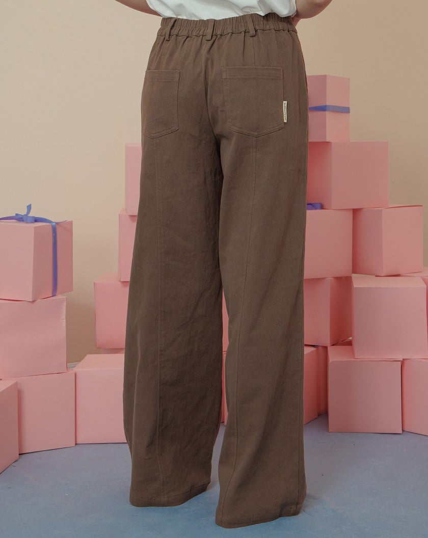 好比例不對稱壓線直筒寬褲(兩色)