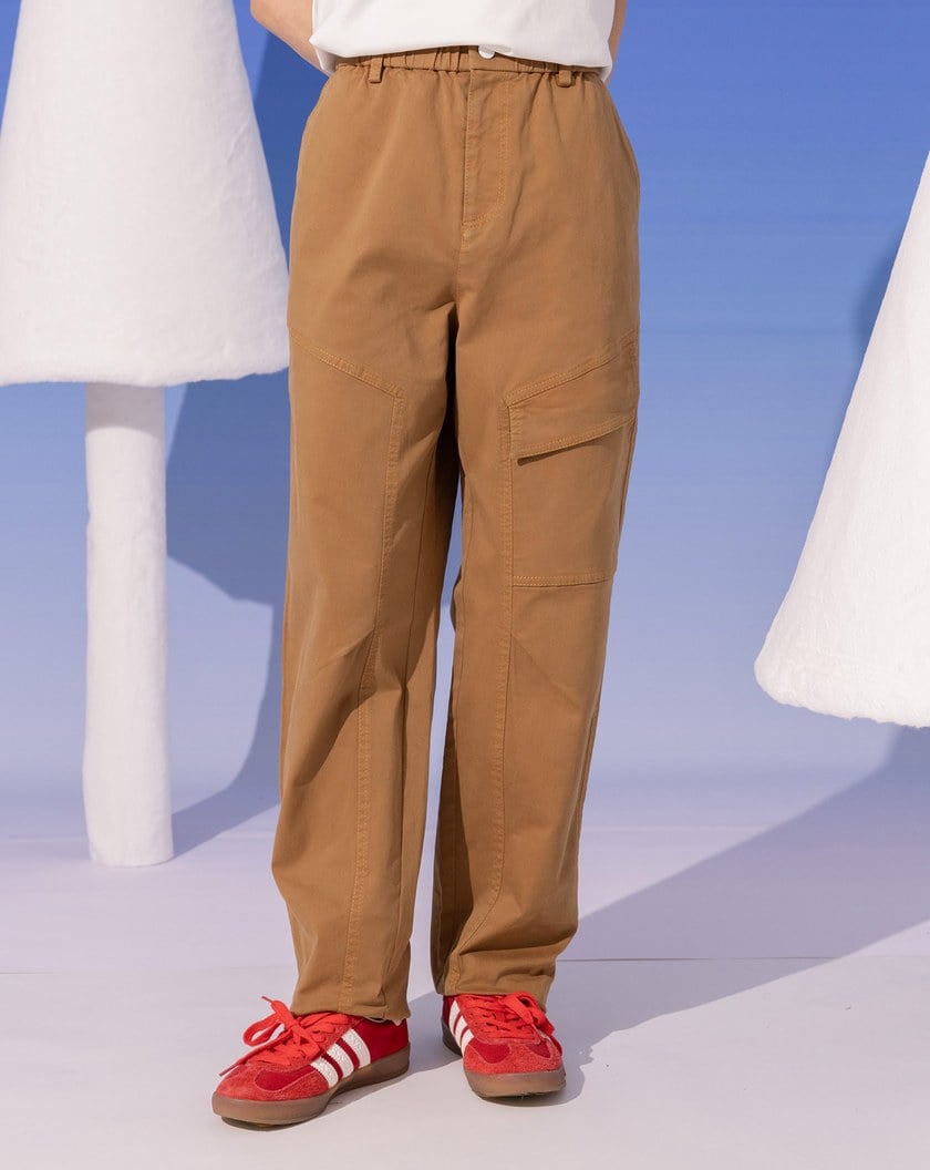 大口袋工裝風鬆緊長褲(兩色)