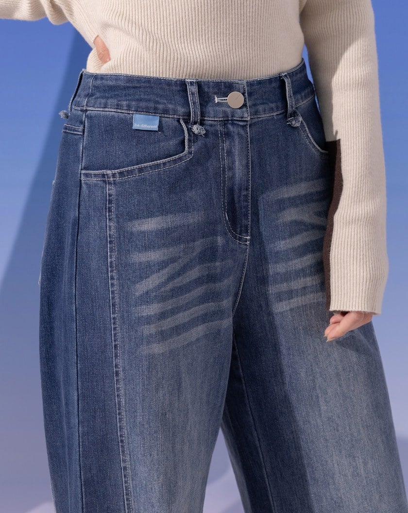 ◢shadow修容雙色拼接牛仔寬褲(兩色)