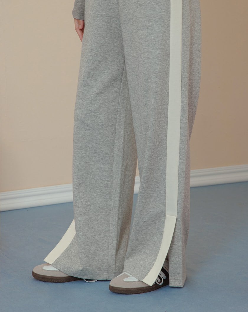 ➤運動風拼接顯瘦開衩鬆緊腰頭長褲(兩色)