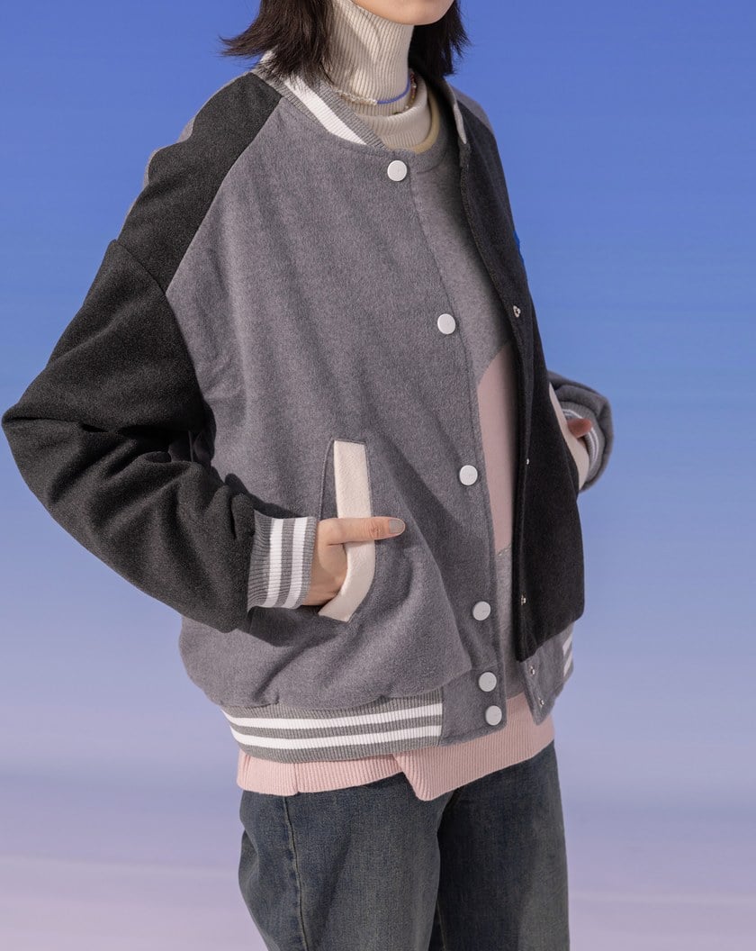 ➤G字雙色仿毛呢棒球外套(兩色)