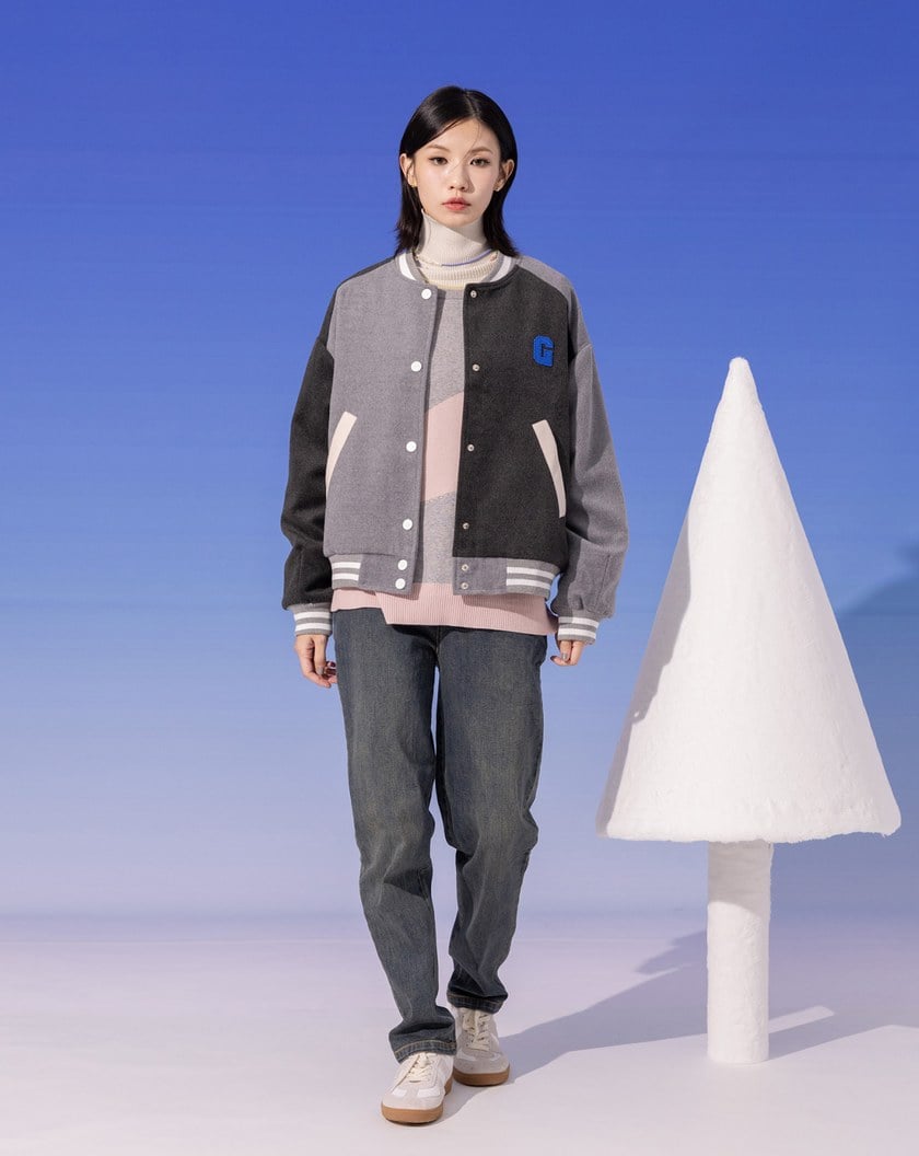 ➤G字雙色仿毛呢棒球外套(兩色)