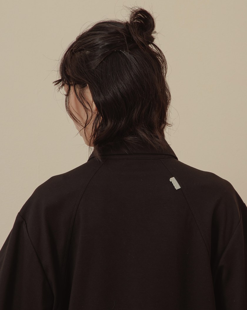 天絲造型打褶下擺polo領長袖洋裝