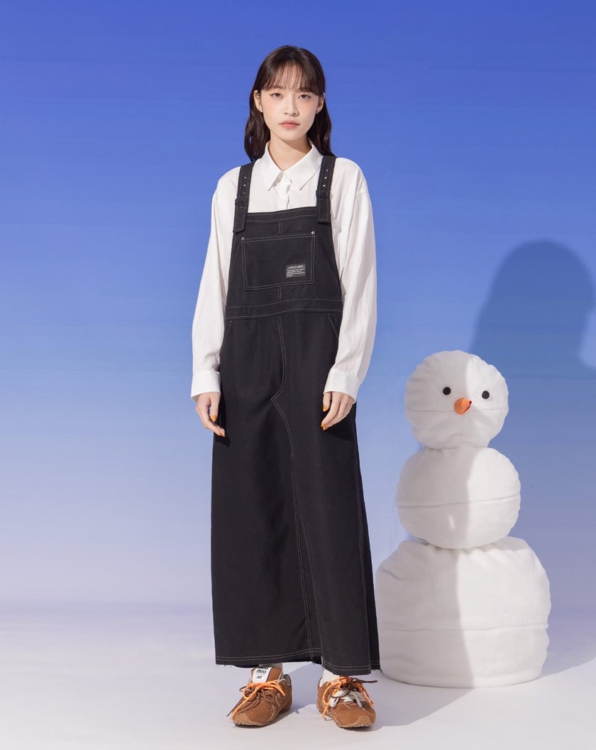 ➤不收邊下擺條絨工裝吊帶裙(兩色)